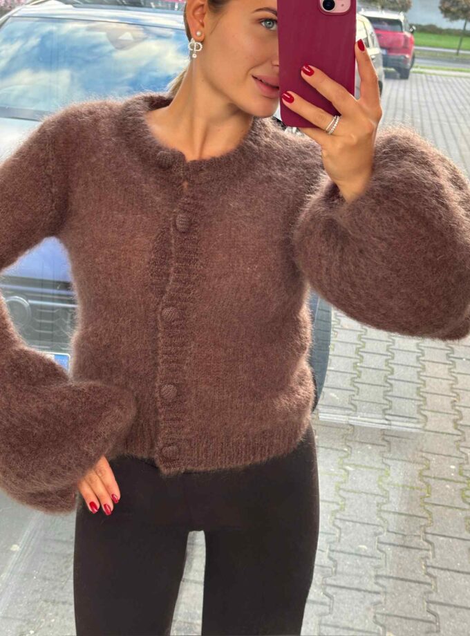 Sweter Dzwonek z Guzikami Czekolada