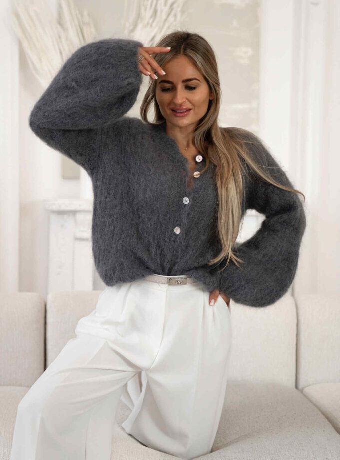 Sweter Dzwonek z Guzikami Grafit