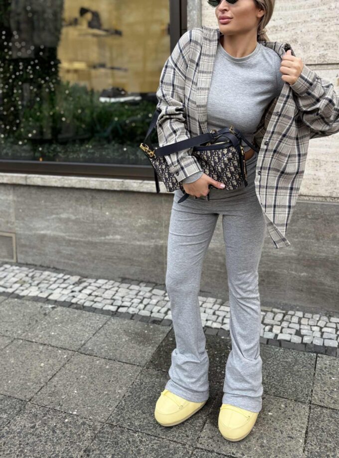 Koszula Oversize w Kratę Szaro Błekitna