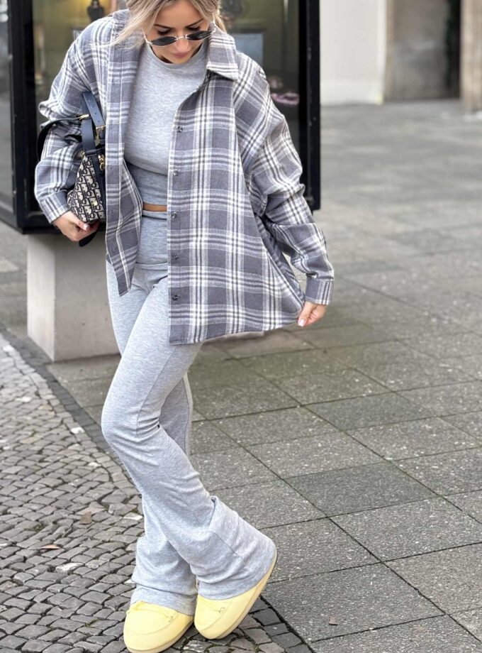 Koszula Oversize w Kratę Szara