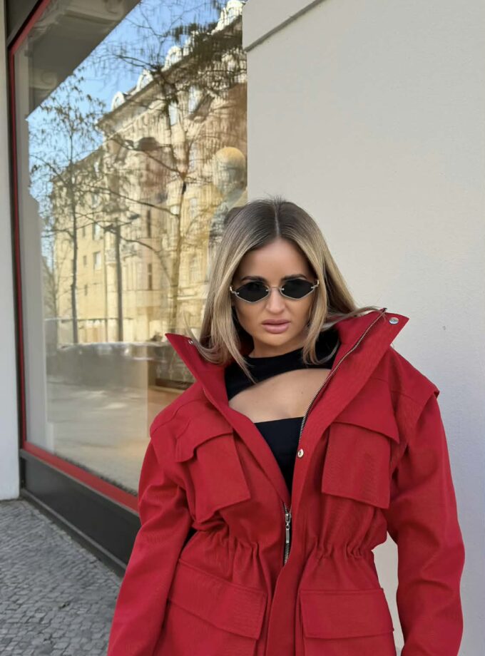 Kurtko - Kamizelka 2W1 czerwona / mango / olivka