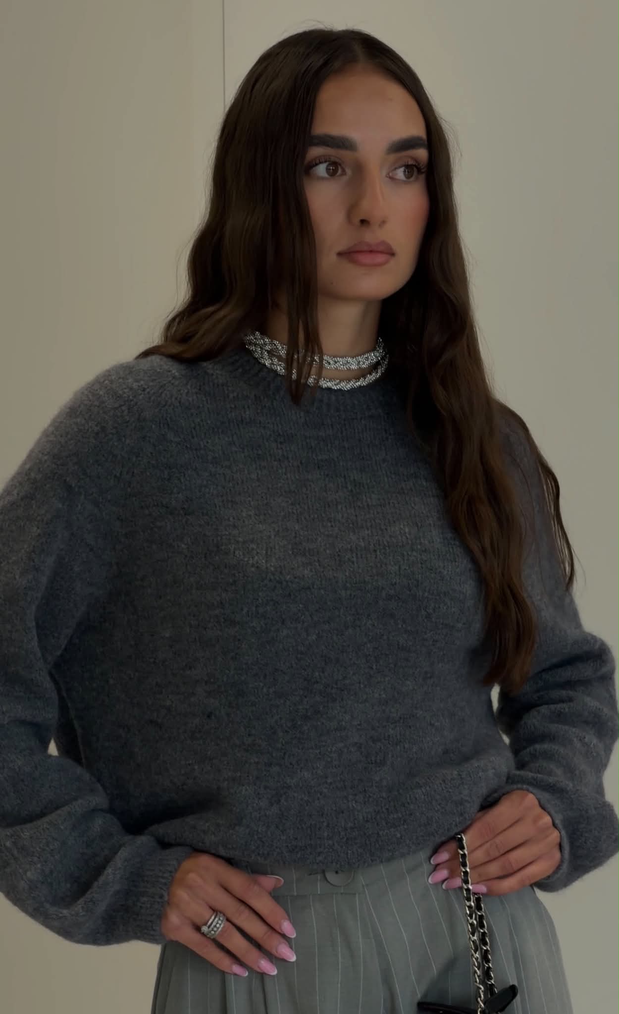 Sweter MILA Jasno Szary / Grafitowy / Beżowy